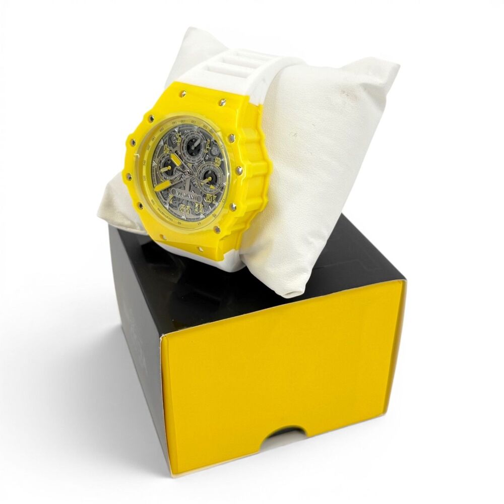 NEW Invicta Racing Men's Vaulthan Watch Skeleton Dial 44mm Yellow/White 69686